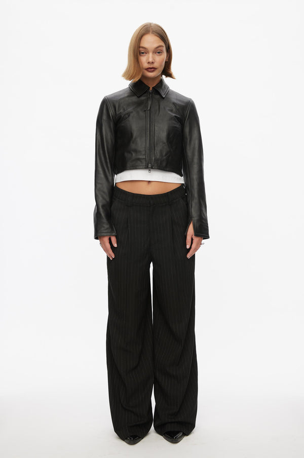 oval square Roadie Leather Zip Blouse