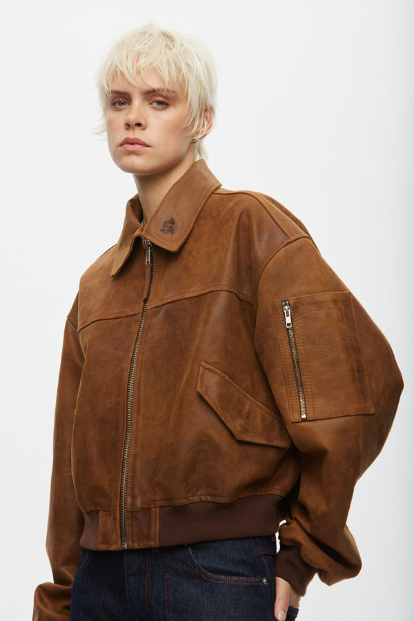 Oval Square Rocky Leather Bomber