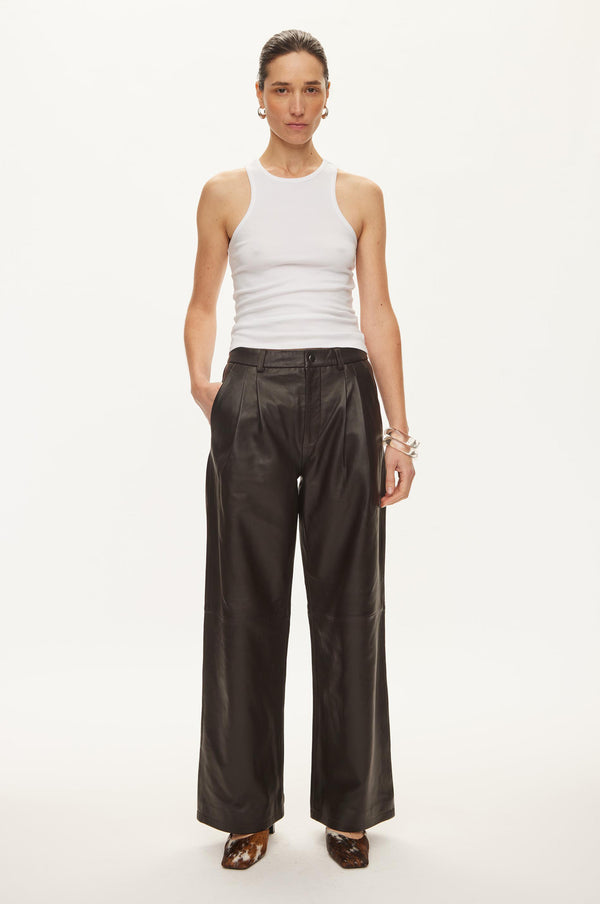 oval square Roy Leather Trousers