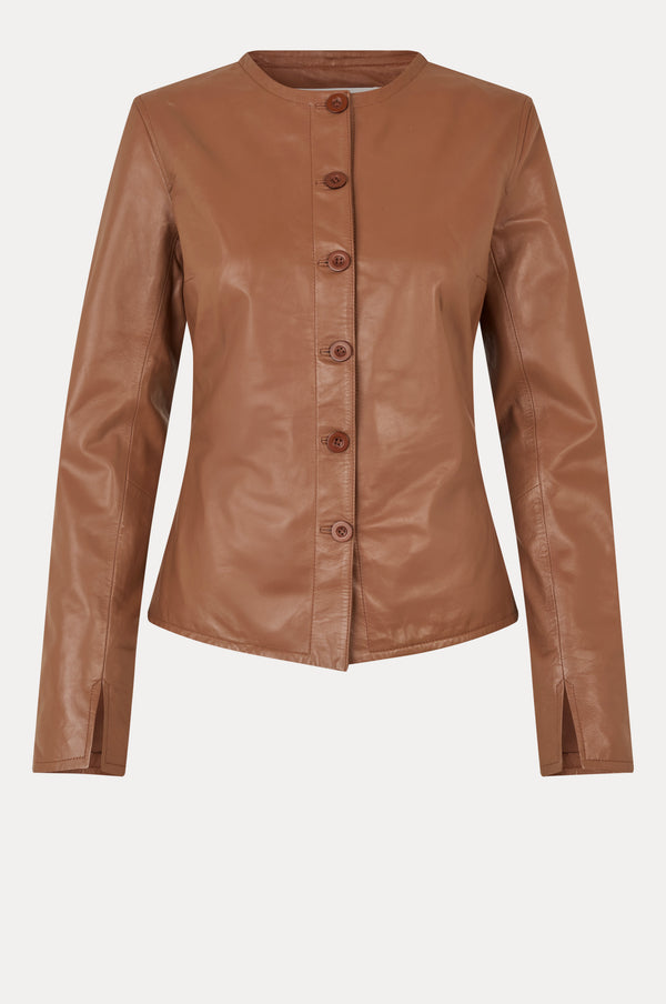 Oval Square Scoop Leather Blouse
