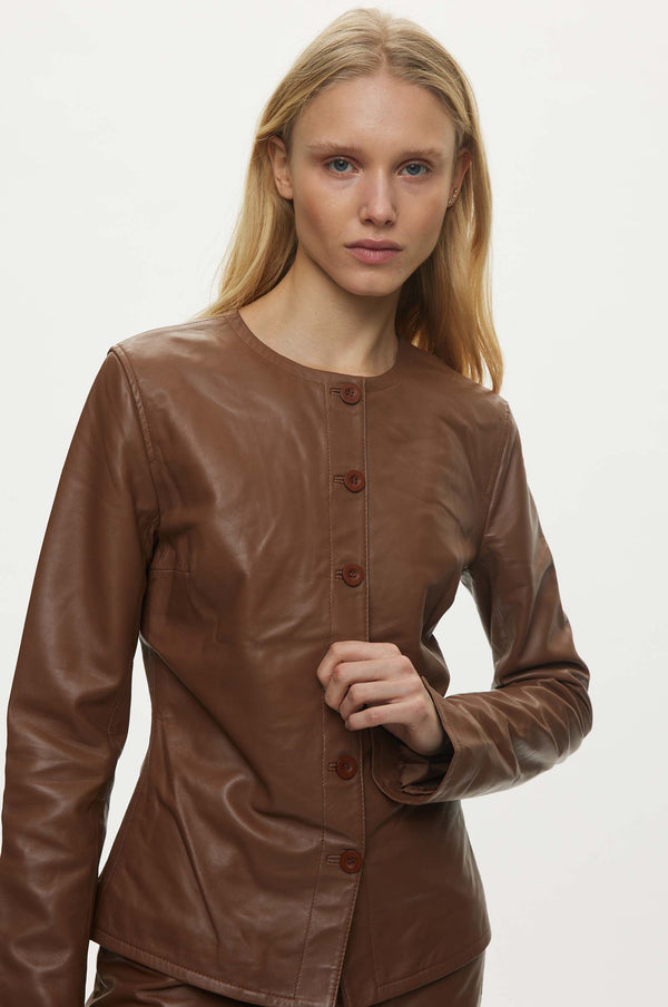Oval Square Scoop Leather Blouse