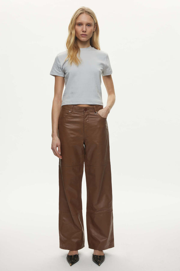 oval square Scoop Leather Trousers