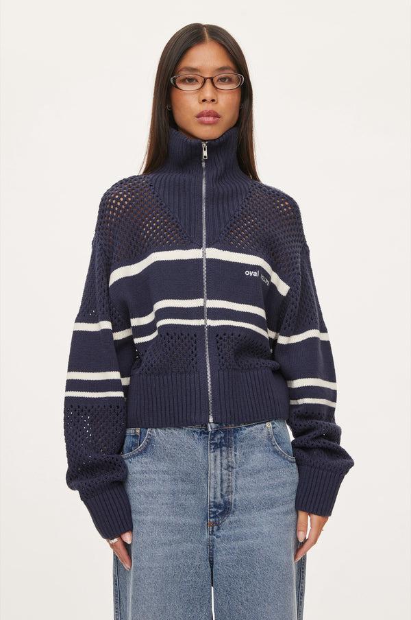 Oval Square Snow Zip Cardigan
