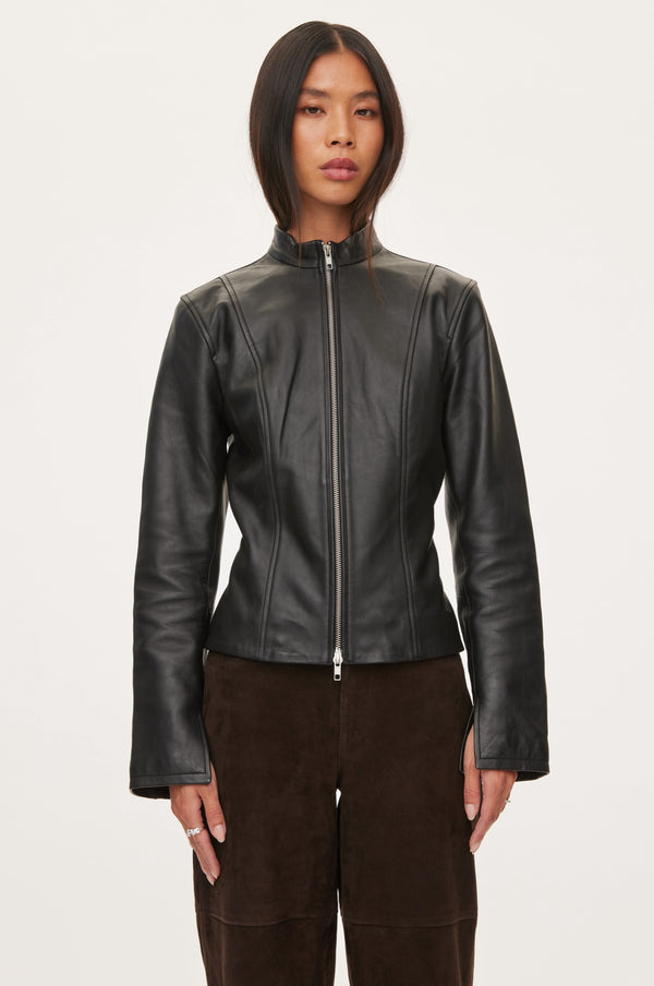 Oval Square Time Leather Blazer