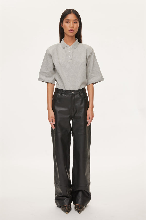 oval square Time Leather Trousers