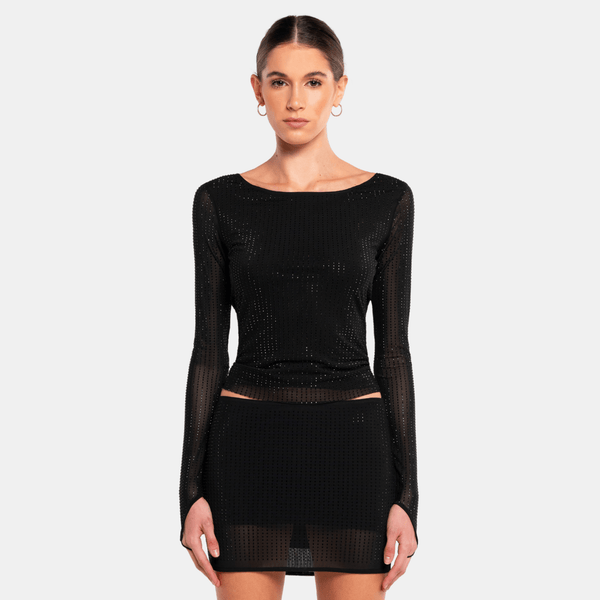 Ow Collection MESHA Rhinestone Blouse