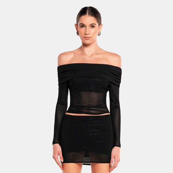 ow collection Off Shoulder Rhinestone Blouse