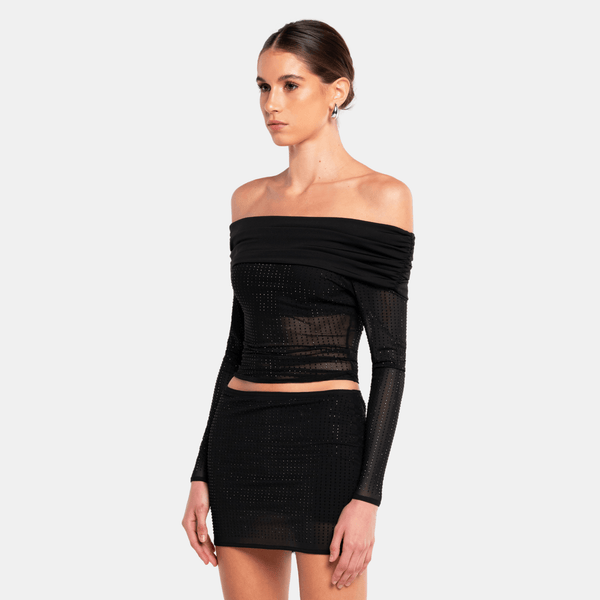 Ow Collection Off Shoulder Rhinestone Blouse