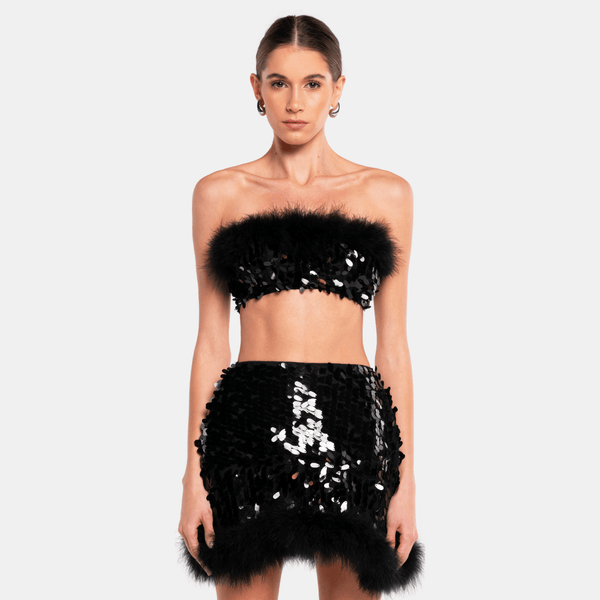 ow collection VIRGO Sequin Feather Top
