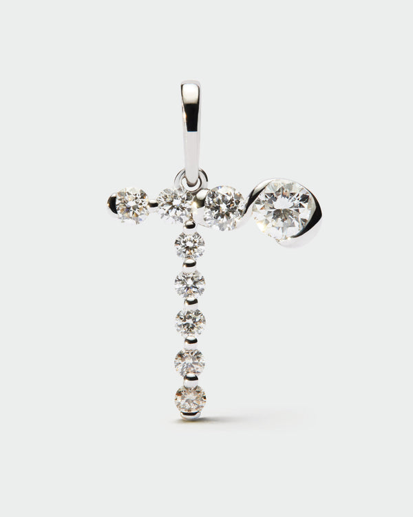 p d paola Diamonds and white gold T initial pendant
