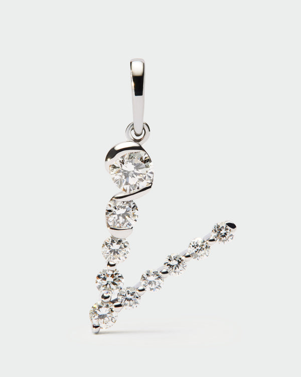 p d paola Diamonds and white gold V initial pendant