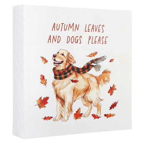P. Graham Dunn Autumn Leaves And Dogs Please Wood Block