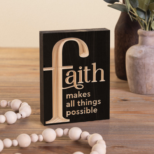 p. graham dunn Carved Black Collection Word Block - Faith Makes All Things Possible