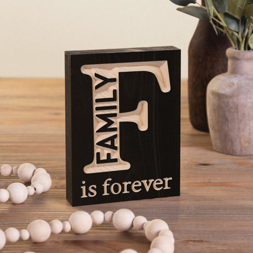 p. graham dunn Carved Black Collection Word Block - Family Is Forever
