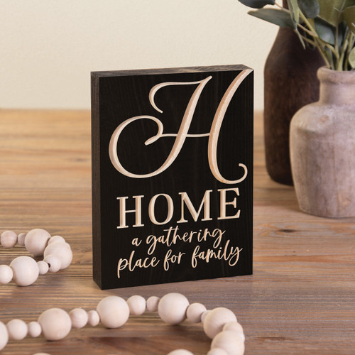 p. graham dunn Carved Black Collection Word Block - Home A Gathering Place For Family