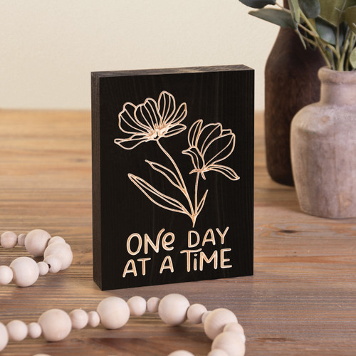 p. graham dunn Carved Black Collection Word Block - One Day At A Time