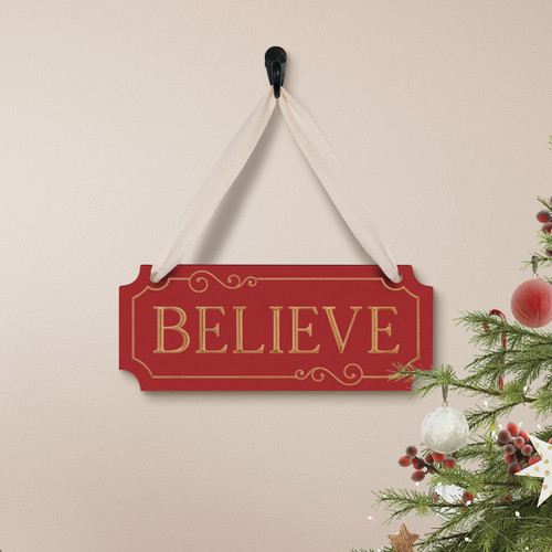 P. Graham Dunn Carved Christmas Collection Hanging Sign - Believe