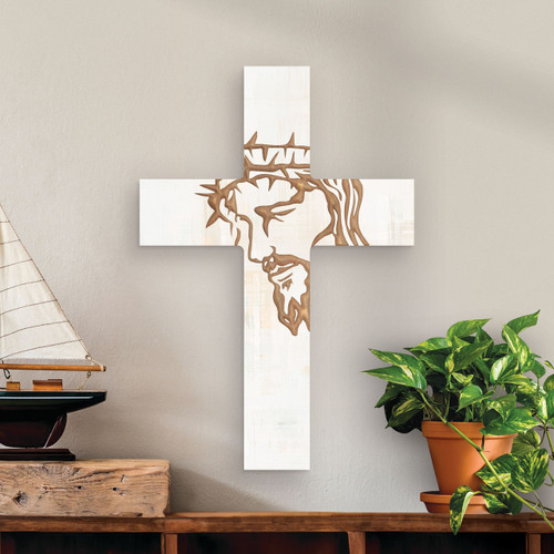 p. graham dunn Carved Cross Of Faith Collection White Cross - Jesus - Large