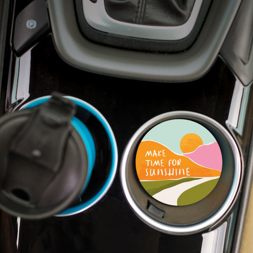 P. Graham Dunn Ceramic Car Coasters (Retail Pack) - Make Time For Sunshine