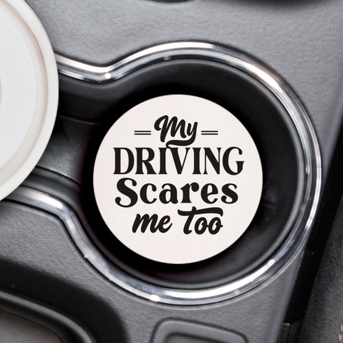P. Graham Dunn Ceramic Car Coasters (Retail Pack) - My Driving Scares Me Too