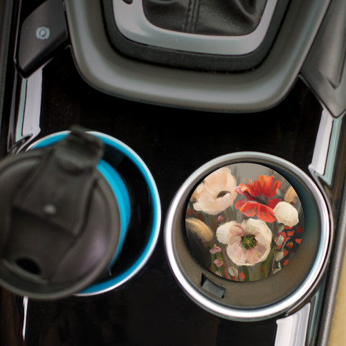 P. Graham Dunn Ceramic Car Coasters (Retail Pack) - Red Flower