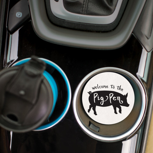 p. graham dunn Ceramic Car Coasters (Retail Pack) - Welcome To The Pig Pen
