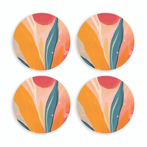 P. Graham Dunn Ceramic Round Coaster Set - Abstract Leaf - 4/pk