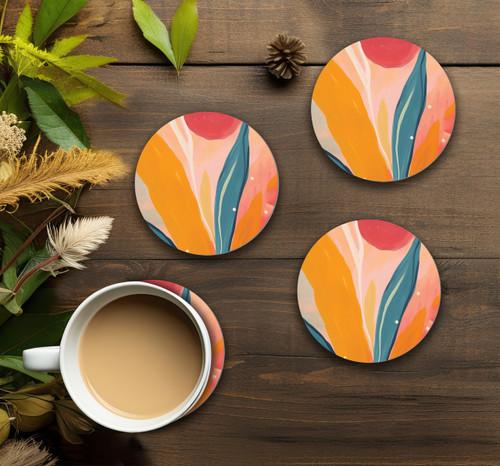 P. Graham Dunn Ceramic Round Coaster Set - Abstract Leaf - 4/pk