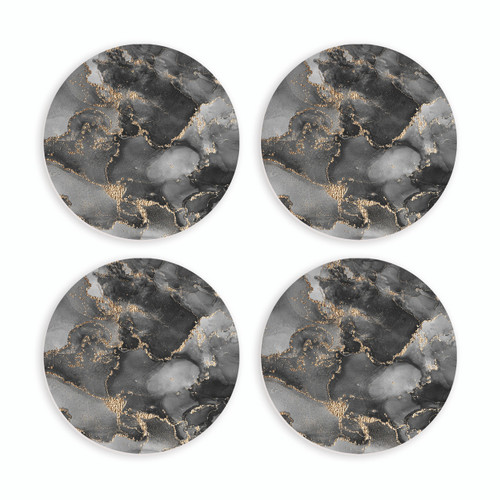 P. Graham Dunn Ceramic Round Coaster Set - Black Marble - 4/pk