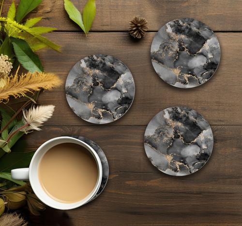 P. Graham Dunn Ceramic Round Coaster Set - Black Marble - 4/pk