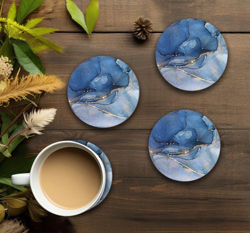 P. Graham Dunn Ceramic Round Coaster Set - Blue Marble - 4/pk