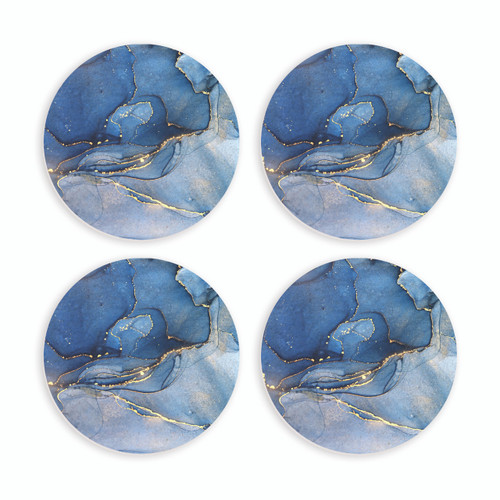 p. graham dunn Ceramic Round Coaster Set - Blue Marble - 4/pk