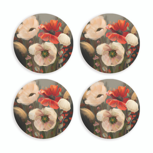 P. Graham Dunn Ceramic Round Coaster Set - Flowers - 4/pk