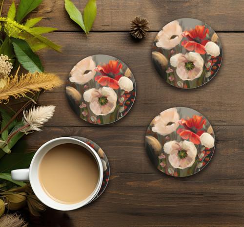 P. Graham Dunn Ceramic Round Coaster Set - Flowers - 4/pk