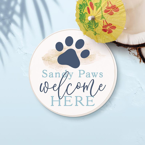 P. Graham Dunn Coastal Collection Round Coaster - Sandy Paws Welcome