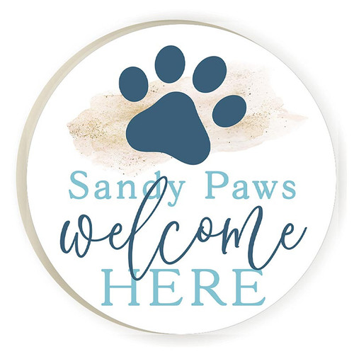 p. graham dunn Coastal Collection Round Coaster - Sandy Paws Welcome