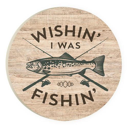P. Graham Dunn Lake And Lodge Collection Car Coasters (Retail Pack) - Wishin' I Was Fishin'