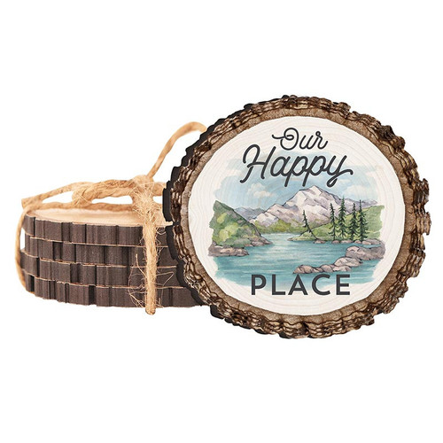 p. graham dunn Lake & Lodge Collection Barky Sign - Our Happy Place Coaster Set - 4/pk