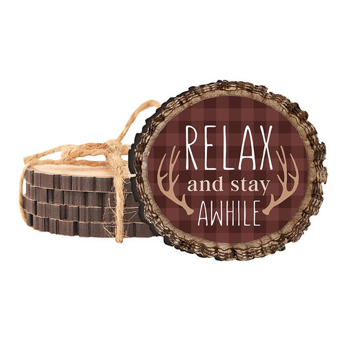 p. graham dunn Lake & Lodge Collection Barky Sign - Relax And Stay Coaster Set - 4/pk