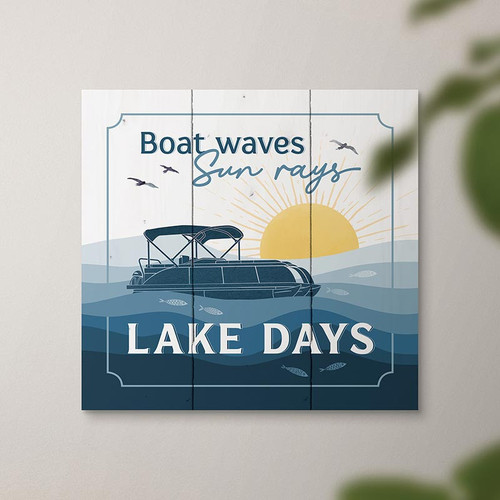 p. graham dunn Lake & Lodge Collection Pallet Sign - Boat Waves