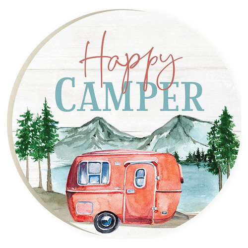 p. graham dunn Lake & Lodge Collection Round Coaster - Happy Camper