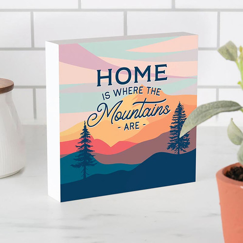 p. graham dunn Lake & Lodge Collection Word Blocks - Home Is Where The Mountains