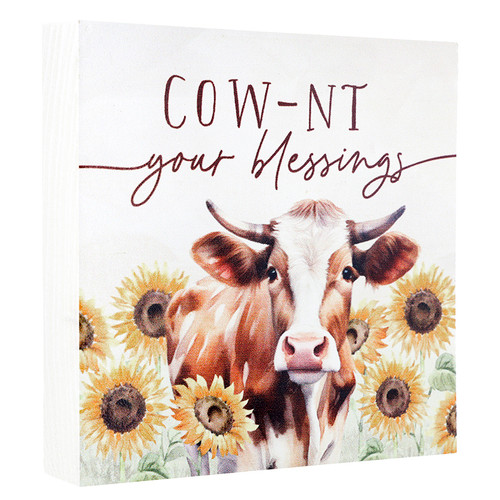 P. Graham Dunn Cow-nt Your Blessings Wood Block