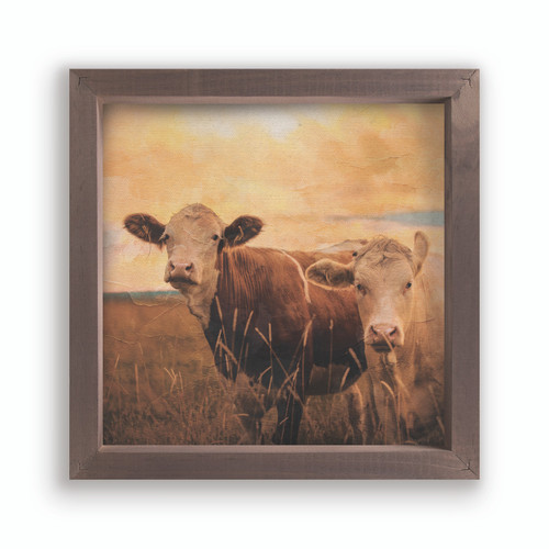 P. Graham Dunn Framed Linen Art - Two Cows