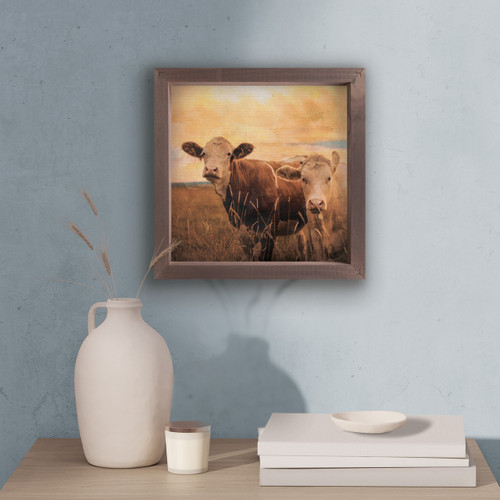 p. graham dunn Framed Linen Art - Two Cows