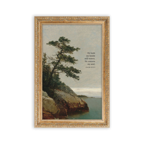 P. Graham Dunn Gold Framed Linen Art - He Leads Me