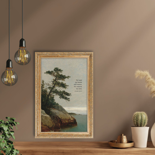 p. graham dunn Gold Framed Linen Art - He Leads Me