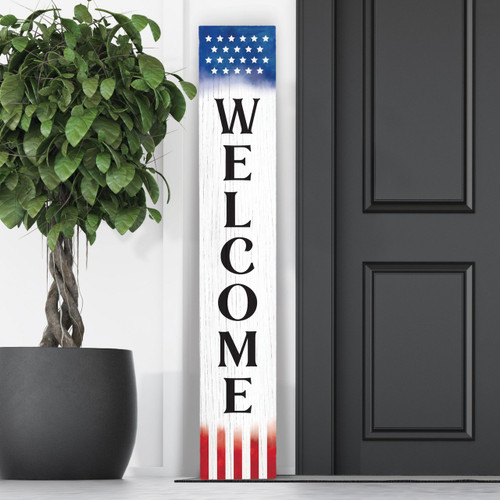 p. graham dunn Porch Sign - American Flag Welcome