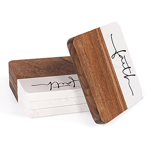 P. Graham Dunn Wood Square Coaster Set - Faith - 4/pk