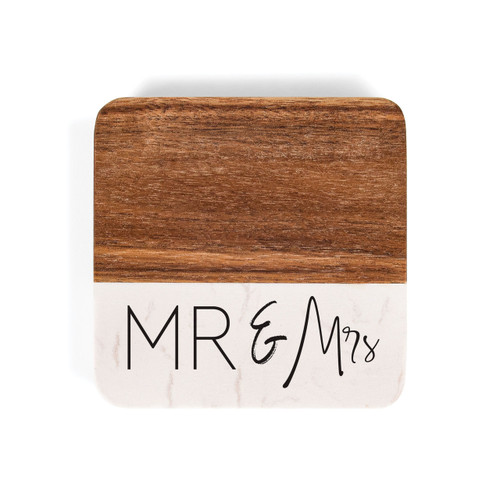 P. Graham Dunn Wood Square Coaster Set - Mr & Mrs - 4/pk